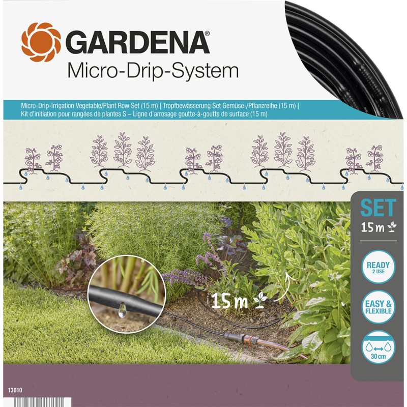 Kit d'arrosage goutte à goutte pour rangées de plantes (15 m)